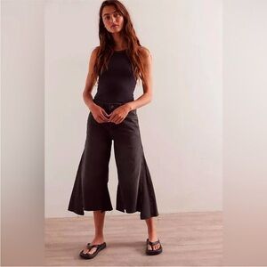 We The Free Ripple Wide Leg Crop in Washed Black
